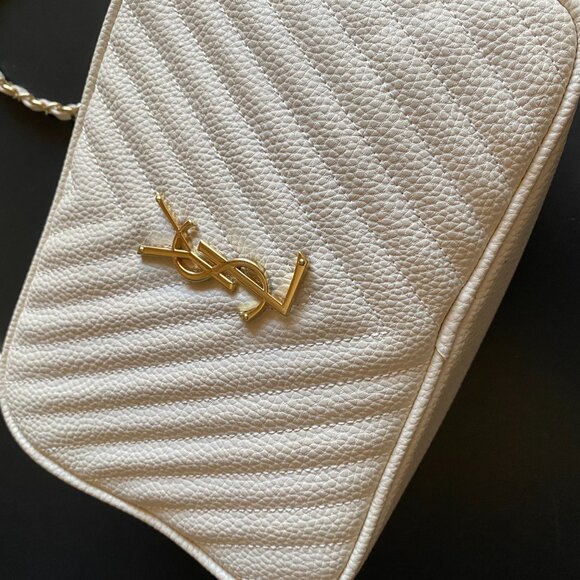 Saint Laurent Mini Lou Camera Grain De Poudre Matelasse Ivory Shoulder Bag - Picture 15 of 16